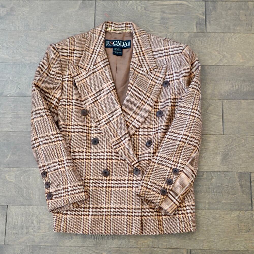 Vintage ESCADA by Margaretha Ley Plaid Wool tweed double breasted blazer 44